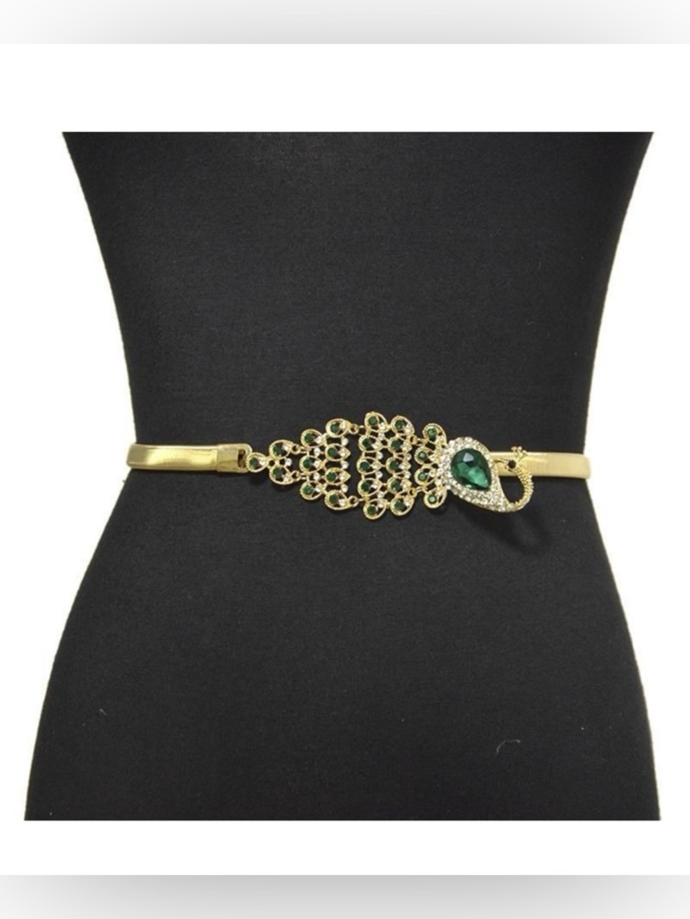 Colorful Rhinestone Peacock
Decorative Spring Elastic Gold
Metal Waist Chain NEW